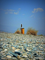 Isolated dustbin at Lady's Mile beach